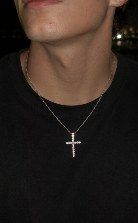 Big Cross Necklace worn on neck